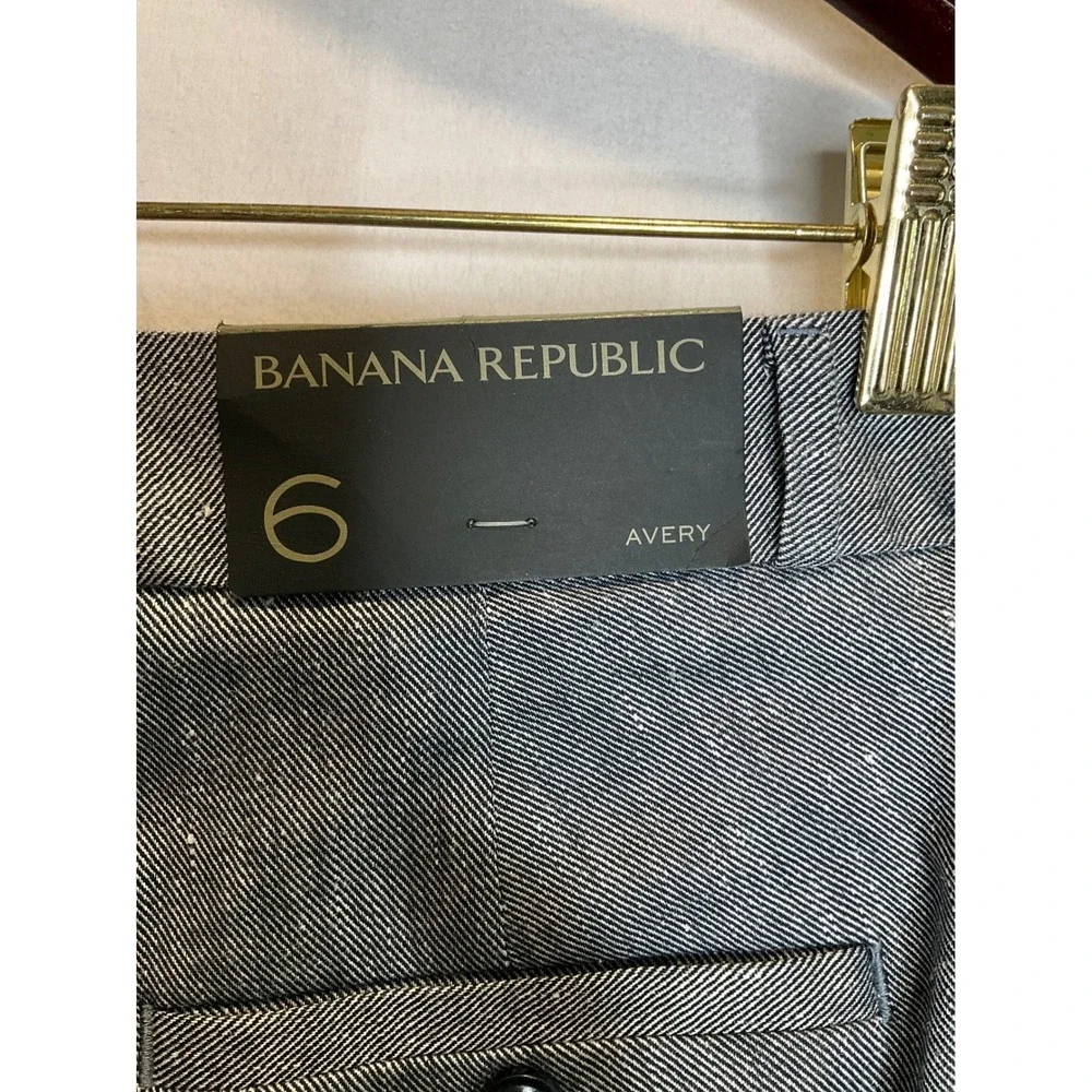 NEW Banana Republic Avery Linen Trousers Mid Rise Straight Blue Chambray‎ Preppy